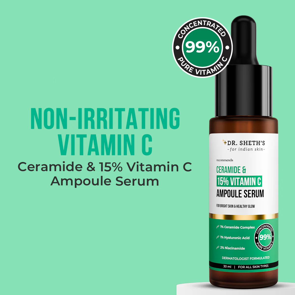 Non-Irritating Ceramide & 15% Vitamin C Ampoule Serum - 30ml - Image 3