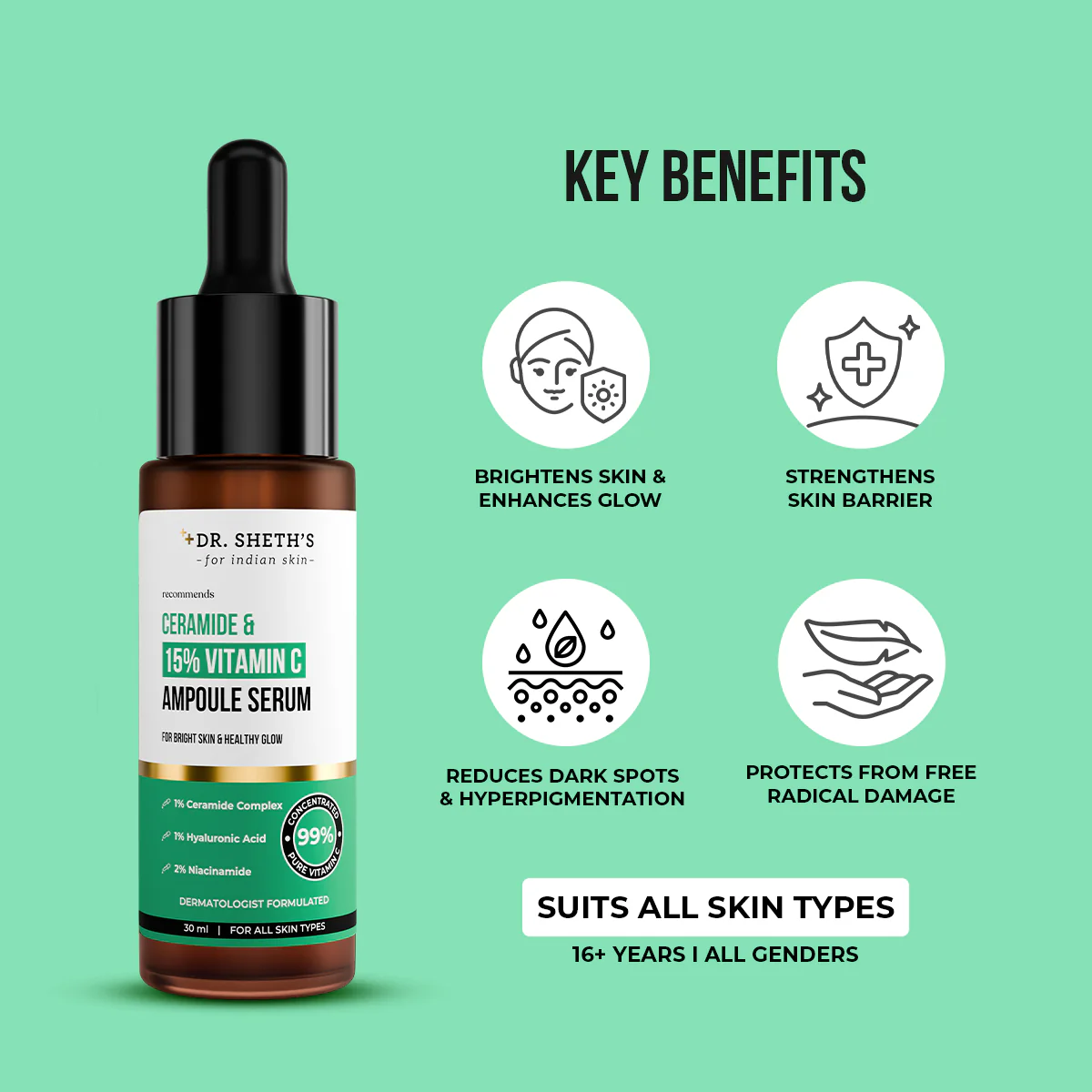 Non-Irritating Ceramide & 15% Vitamin C Ampoule Serum - 30ml - Image 4