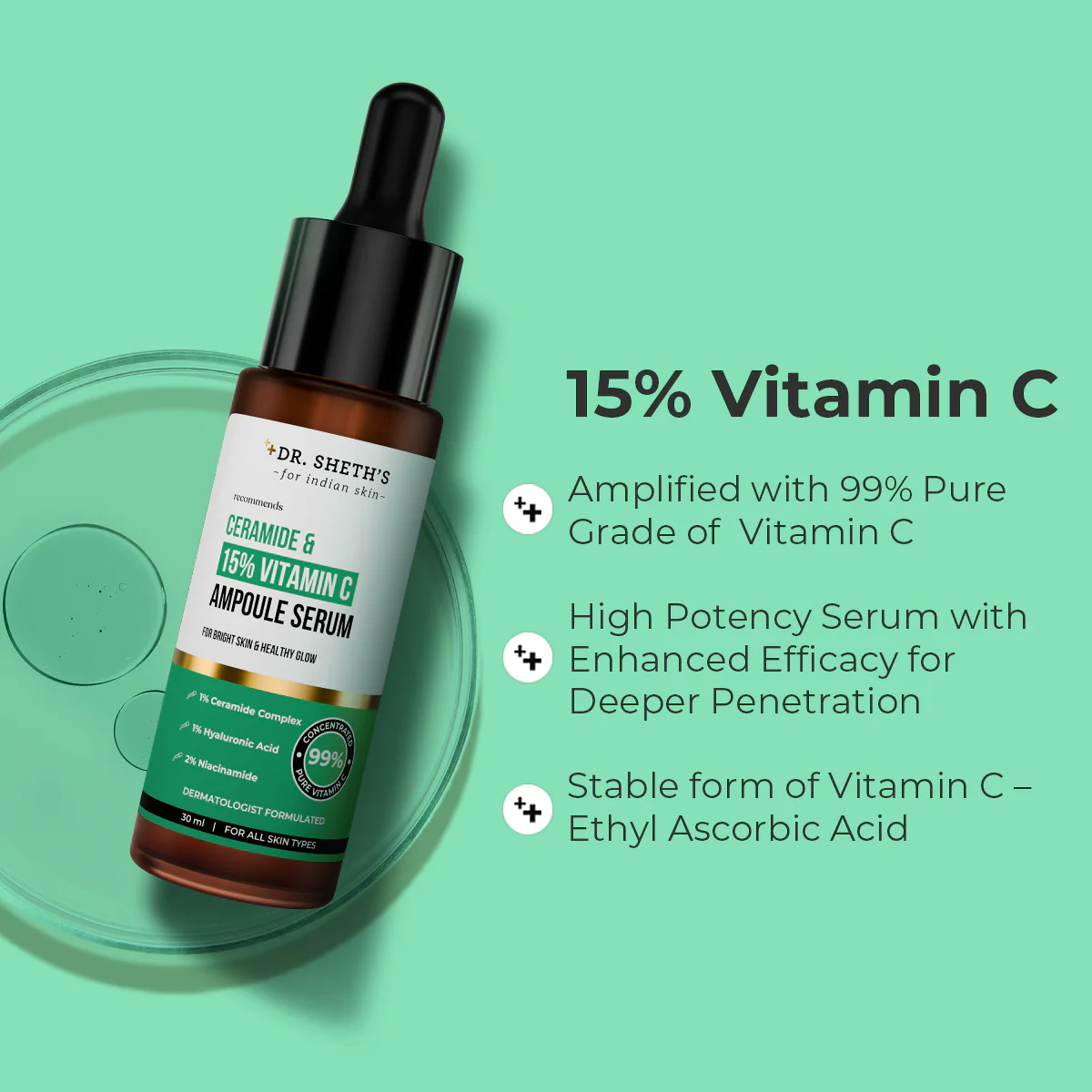 Non-Irritating Ceramide & 15% Vitamin C Ampoule Serum - 30ml - Image 7