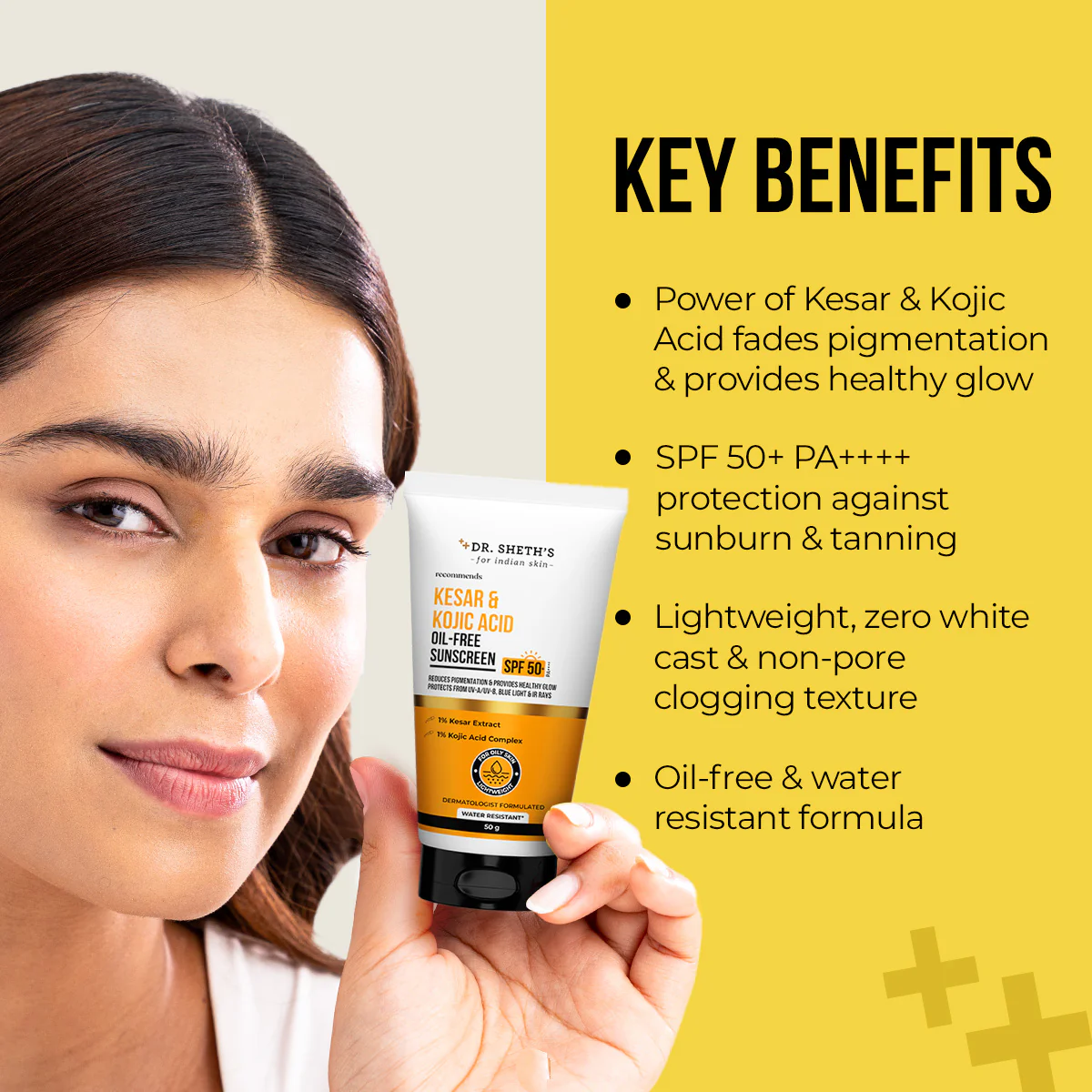 Kesar & Kojic Acid Oil Free Sunscreen - 50g In-Vivo Tested SPF 50+ PA ++++ - Image 3