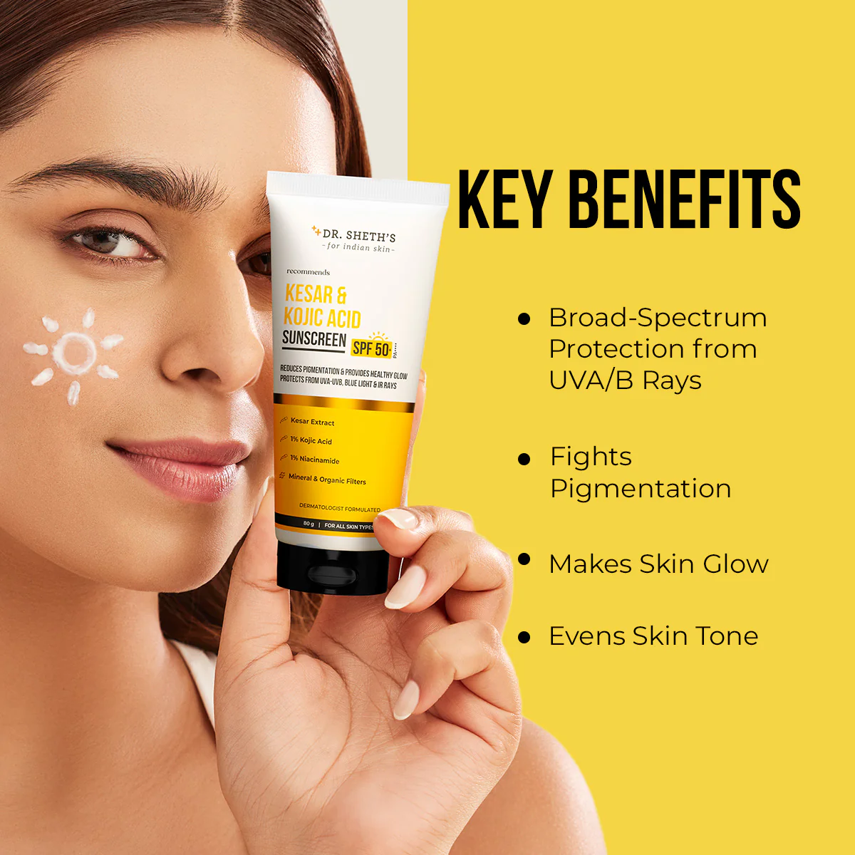 Kesar & Kojic Acid Sunscreen - 80g In-Vivo Tested SPF 50+ PA ++++ - Image 4