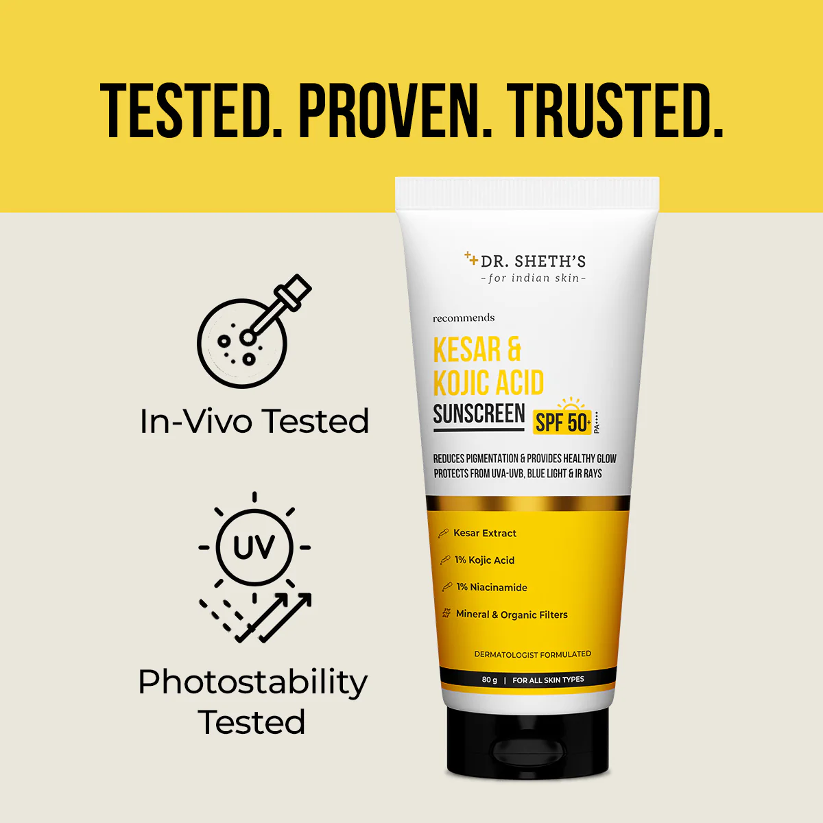 Kesar & Kojic Acid Sunscreen - 80g In-Vivo Tested SPF 50+ PA ++++ - Image 6