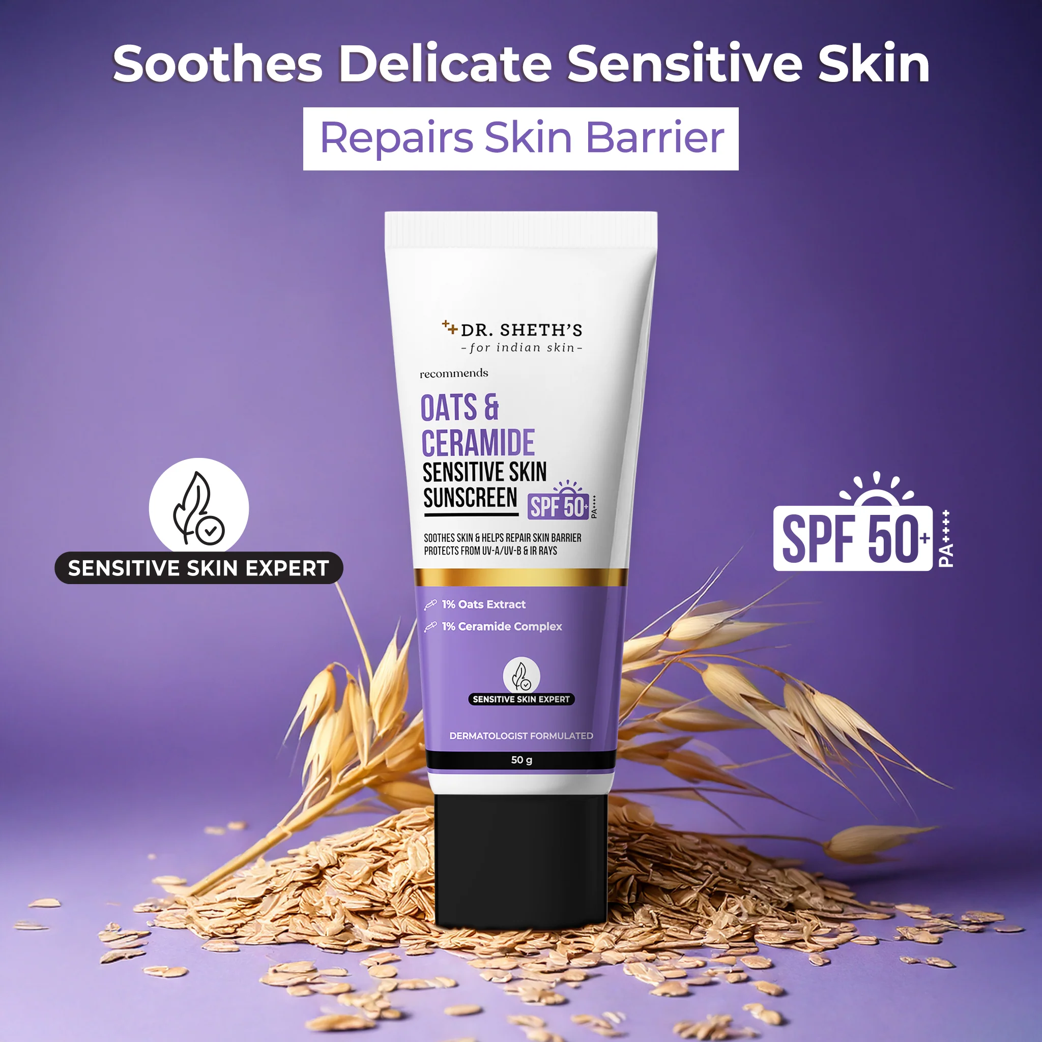 Oats & Ceramide Sunscreen for Sensitive Skin - 50 gm - Image 3